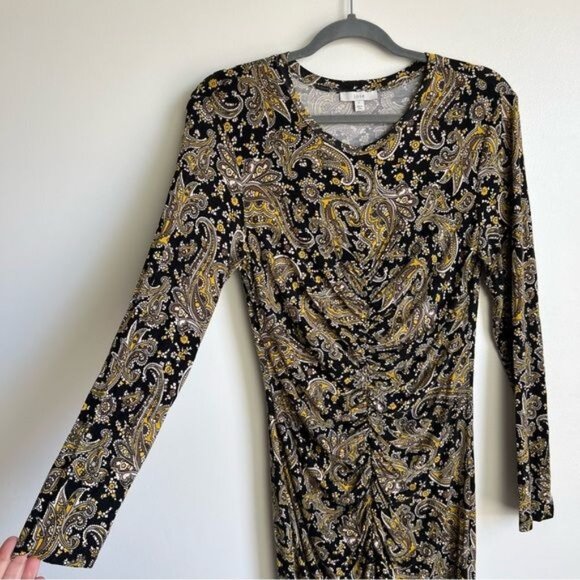 JOIE Aja Long-sleeve Paisley Midi Dress In Golden Hour - L - Picture 6 of 8